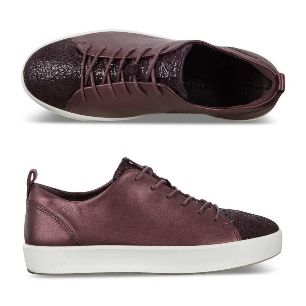 Ecco Women Tennis Shoe Wine Purple Sparkle Sz 8US 40EU Leather  Danish Design